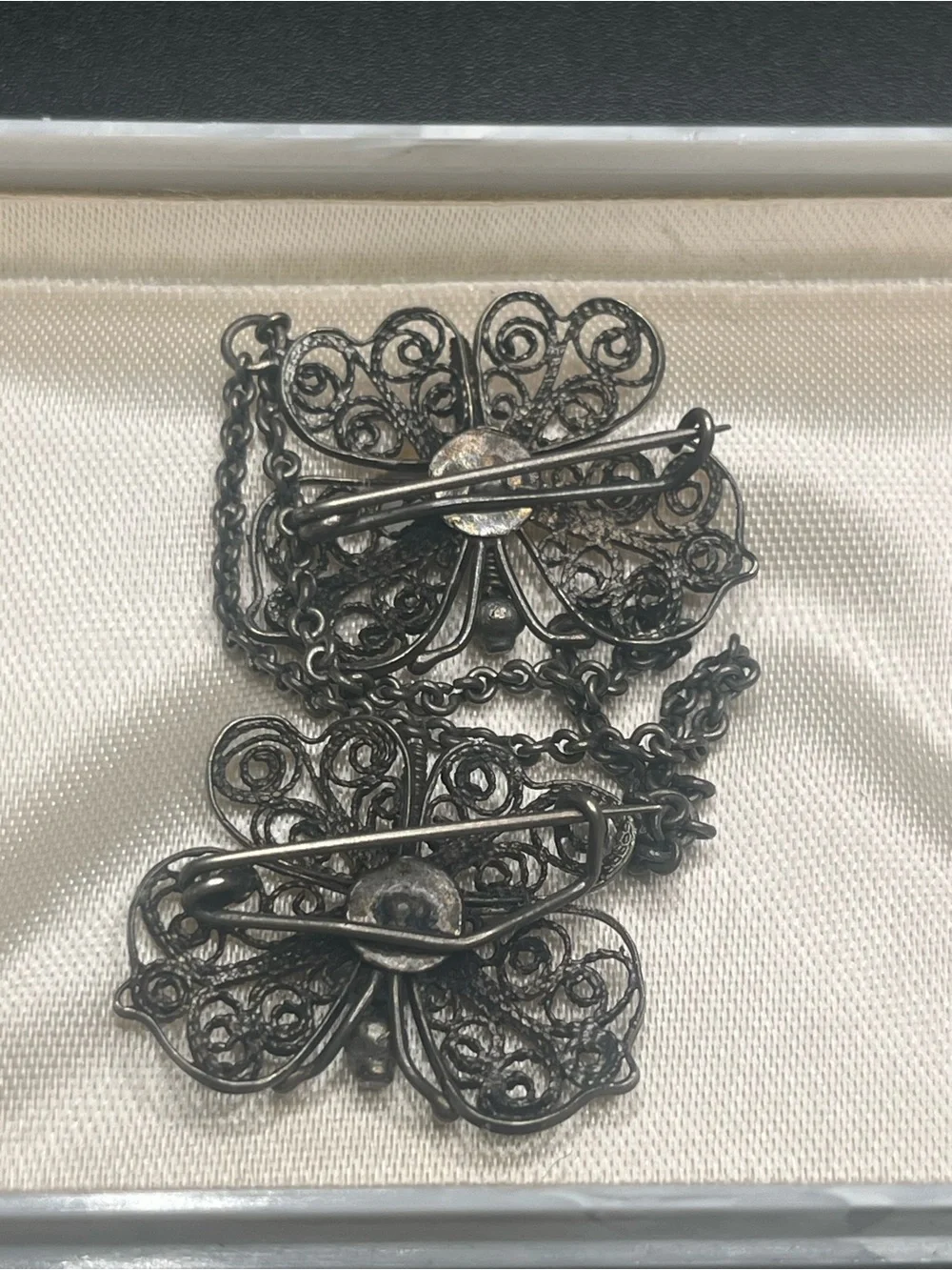 Vintage Sterling Silver Butterfly Sweater Guard or double brooch